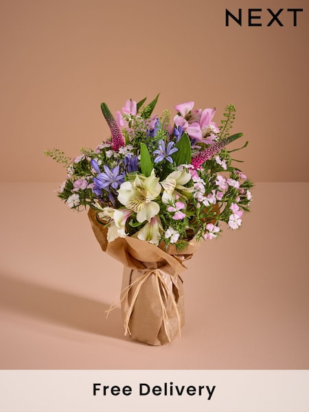 Pink Alstroemeria Fresh Flower Bouquet With Wrapped Glass Vase (AM7922) | £19